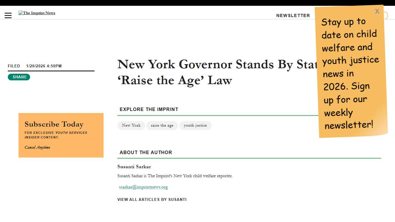 New York Governor Stands By State’s ‘Raise the Age’ Law