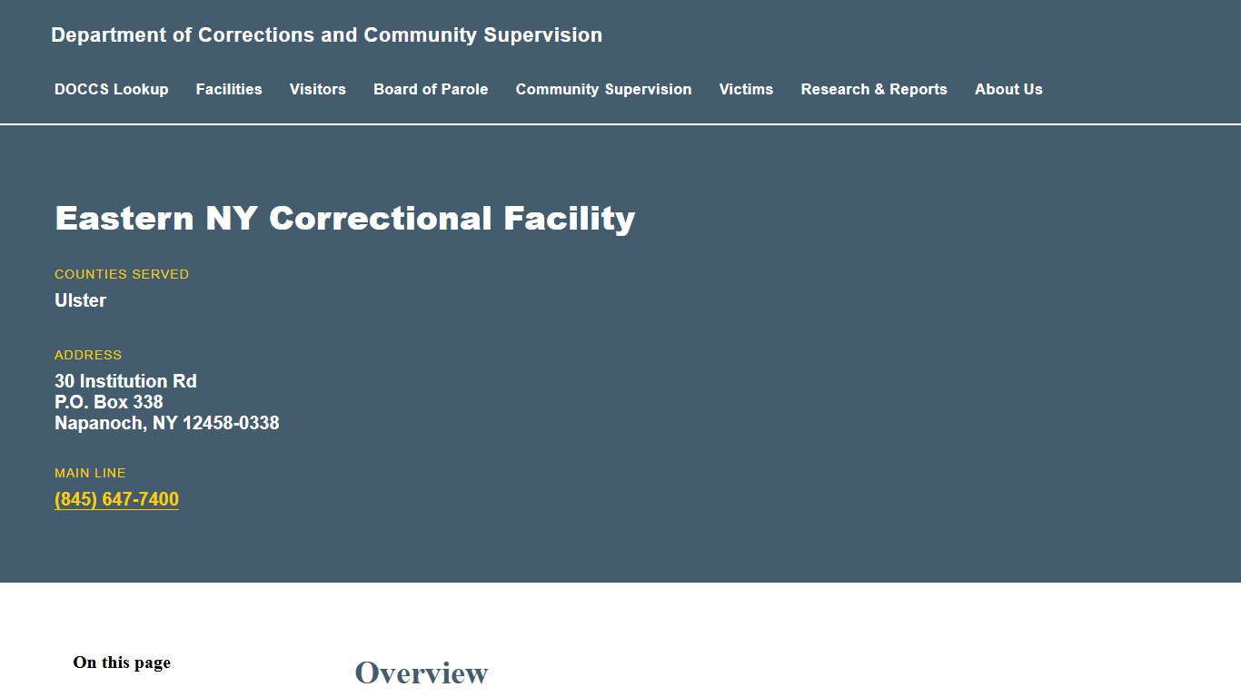 Eastern NY Correctional Facility | Department of Corrections and Community Supervision
